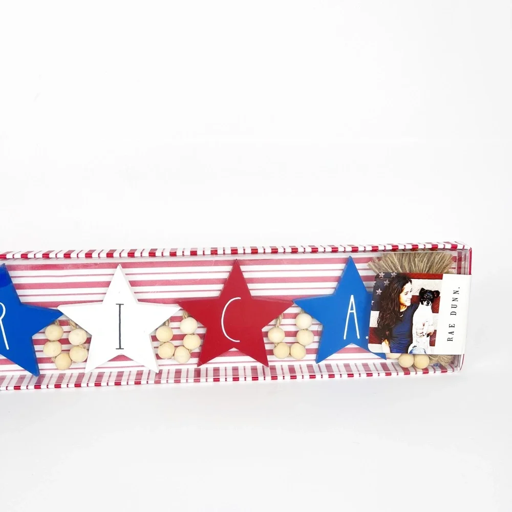 Set of 2 Rae Dunn USA 4th July Red White Blue Stars America 45